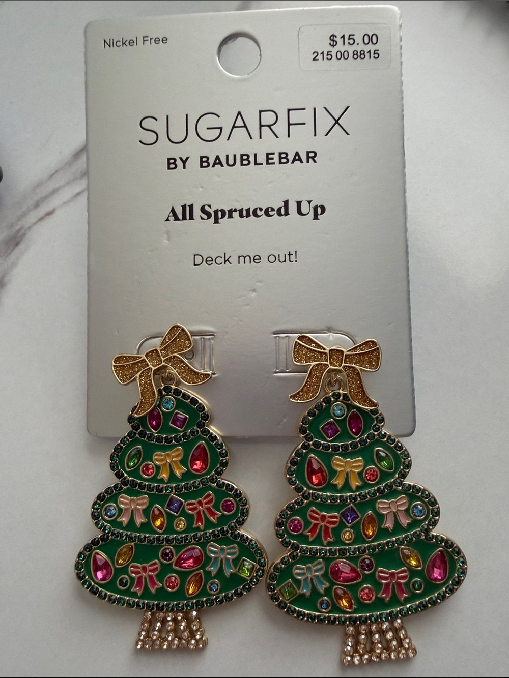 Sugarfix by BaubleBar Green Christmas Tree Drop Earrings with Gold Bows